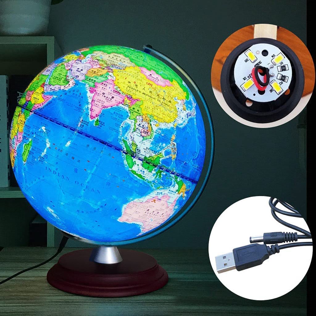Globi Geografici Mappa dell'educazione della Terra del Mondo retrò Classico Elegante con Una cremagliera di Legno Gelast del Mondo dell'Oceano Blu 12,5" Home Decor