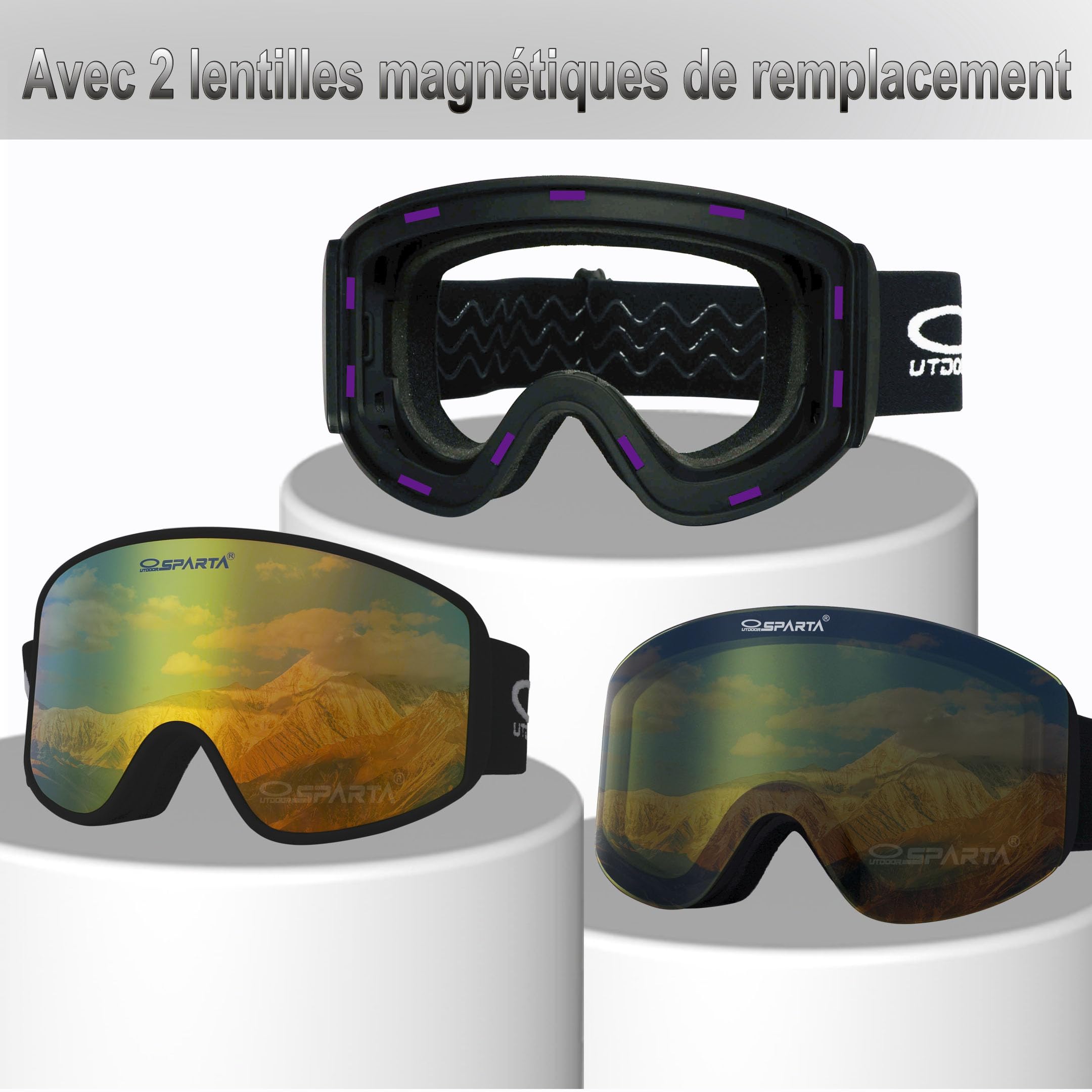 Masque de snowboard OTG, objectif HD magnétique amovible/anti - buée/protection 100% uv400 / lentille cylindrique double couche sans cadre