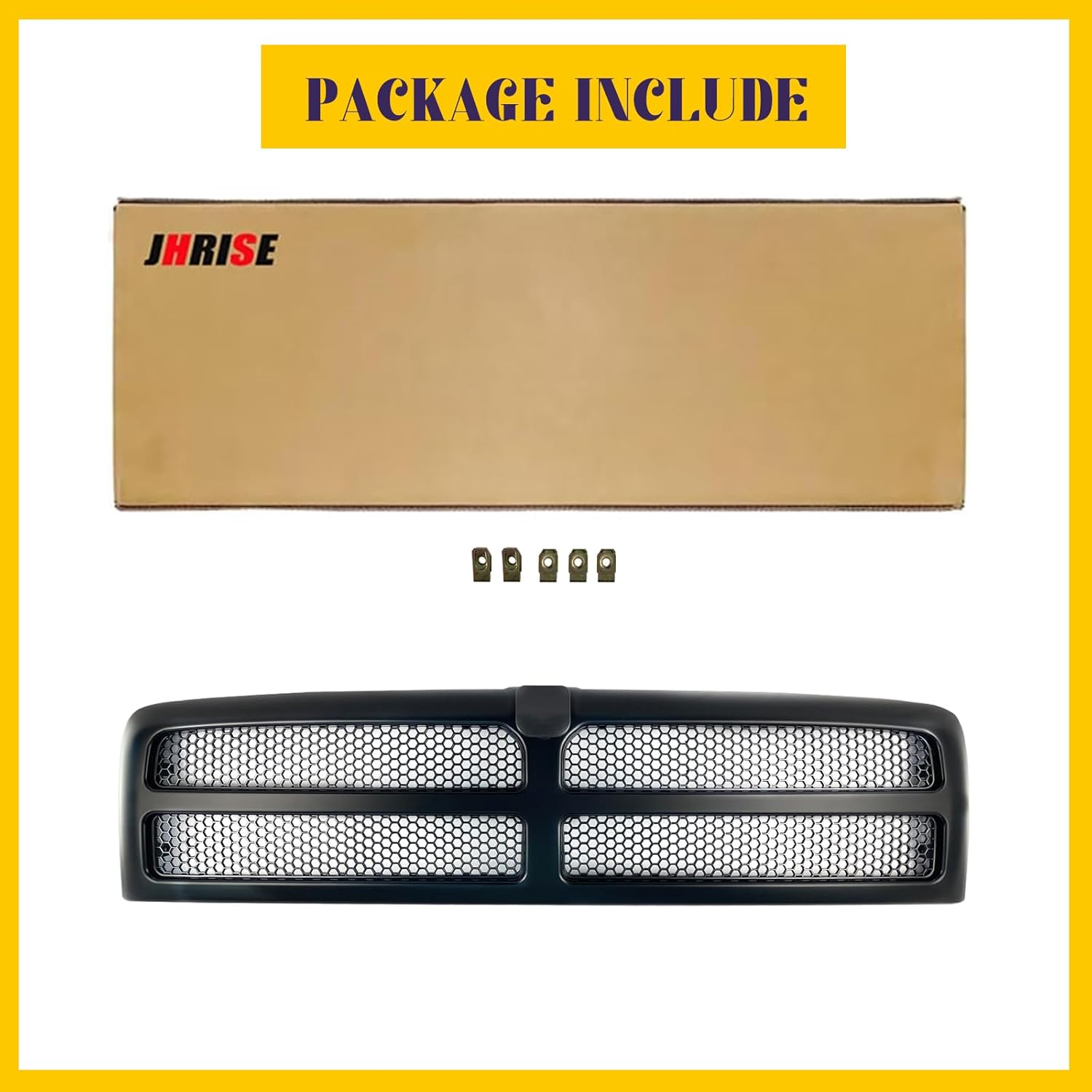 Front Mesh Grille for 1994-2002 Dodge Ram 1500 2500 3500 Pickup Truck Honeycomb Grill Insert (Black)