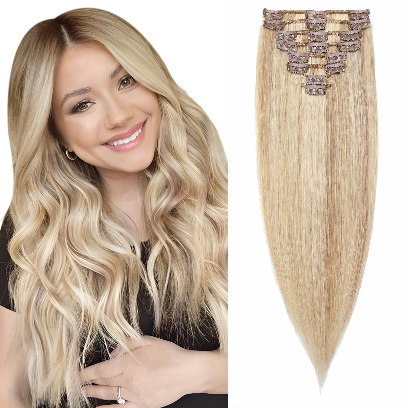 Elailite Hair Extensions Real Human Hair Clip in 8 Pcs Remy Natural Hair Full Head Straight