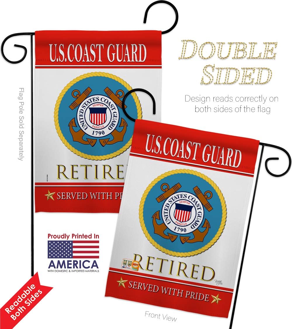 US Coast Guard Retired Garden Flags 2pcs Pack Armed Forces USCG Semper Paratus United State American Military Veteran Retire Official Small Gift Yard House Banner Double-Sided Made In USA 13 X 18.5