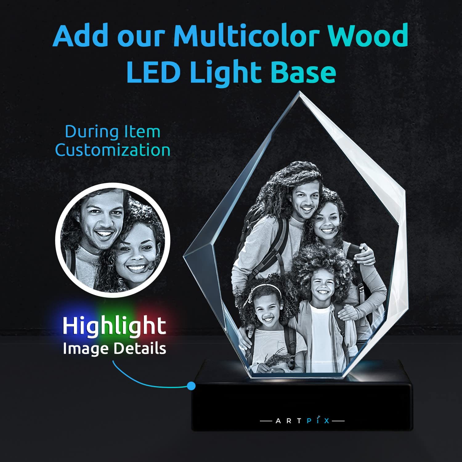 ArtPix 3D Crystal Photo, regalo personalizado con su propia foto, imagen grabada con láser 3D, cristal de corazón grabado, regalos de cumpleaños conmemorativos para mamá, papá, hombres, mujeres