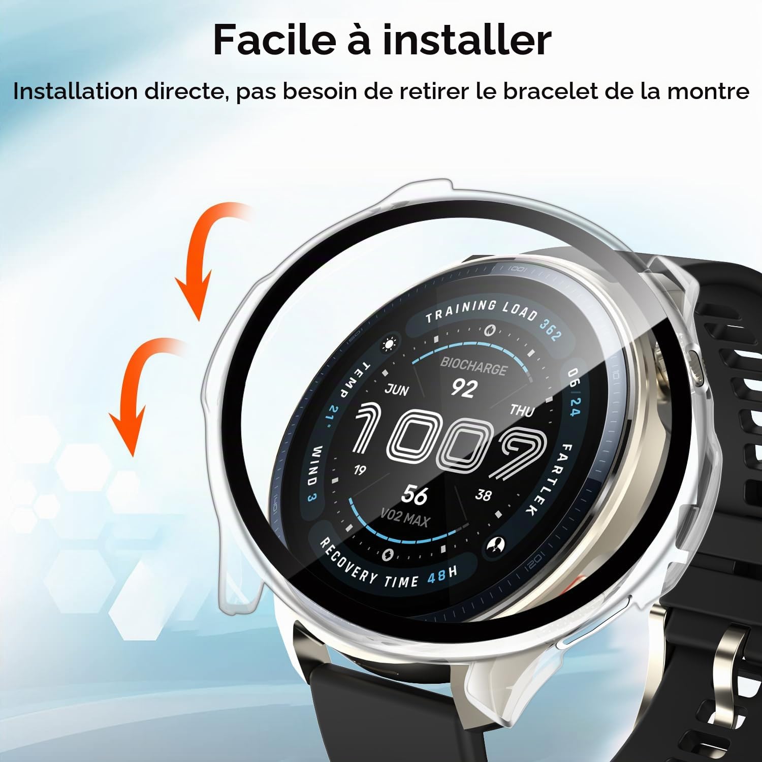 ivoler 3 Pièces Coque Dur PC pour Amazfit Balance 2, Couverture Complète Protection écran en Verre Trempé Étui de Protection Antichoc, Mince Anti-Rayures Bumper Housse (2 Transparent + 1 Noir)