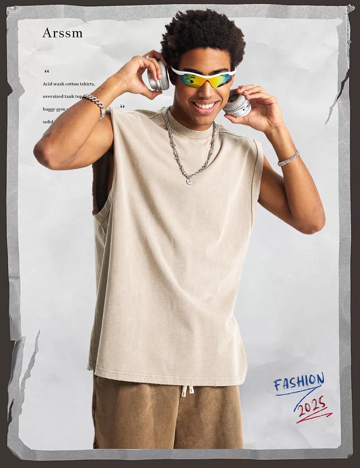 Arssm Sleeveless Shirts for Men Tank Tops Cotton Acid Wash Tees Muscle Workout Running Tank Tops - Image 4