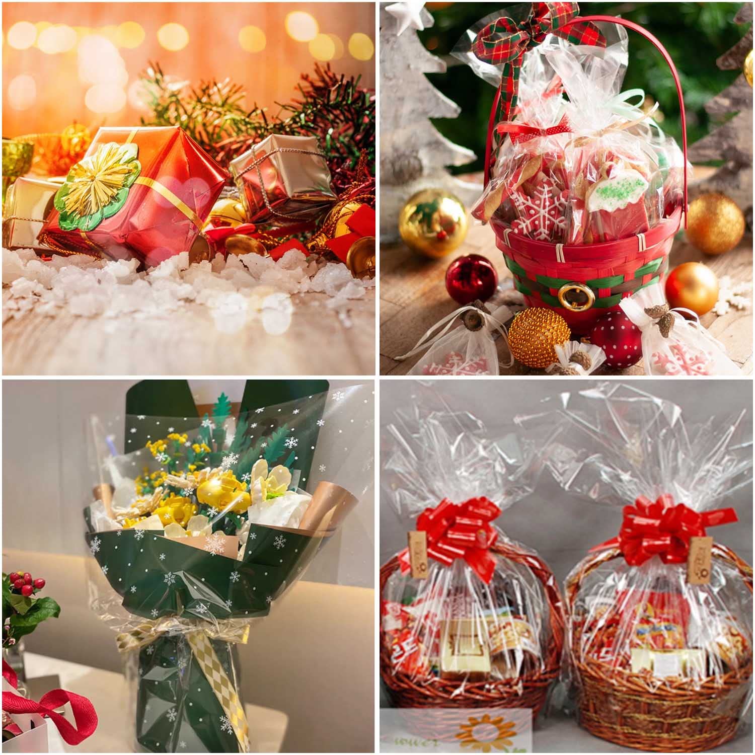Rotolo Di Cellophane Natalizio ABOOFAN Con Motivi Babbo Natale | 30 Metri X 2,5 Mil | Per Confezionare Regali, Cestini, Caramelle E Biscotti