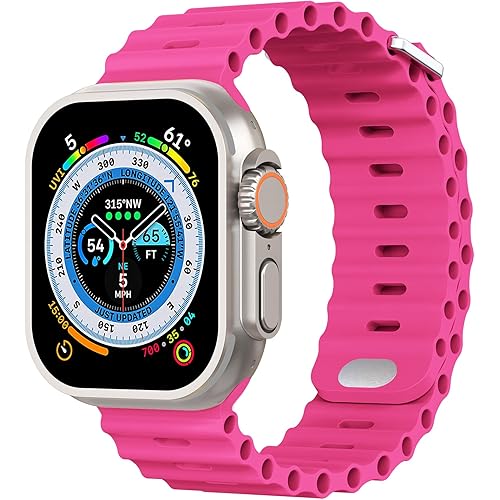 Ocean Band Compatible with Apple Watch Ultra Band 49mm 45mm 44mm 42mm 41mm 40mm 38mm Men Women, Soft Silicone Sport Band Replacement Strap for Apple Watch Ultra iWatch Series 8 7 SE 6 5 4 3