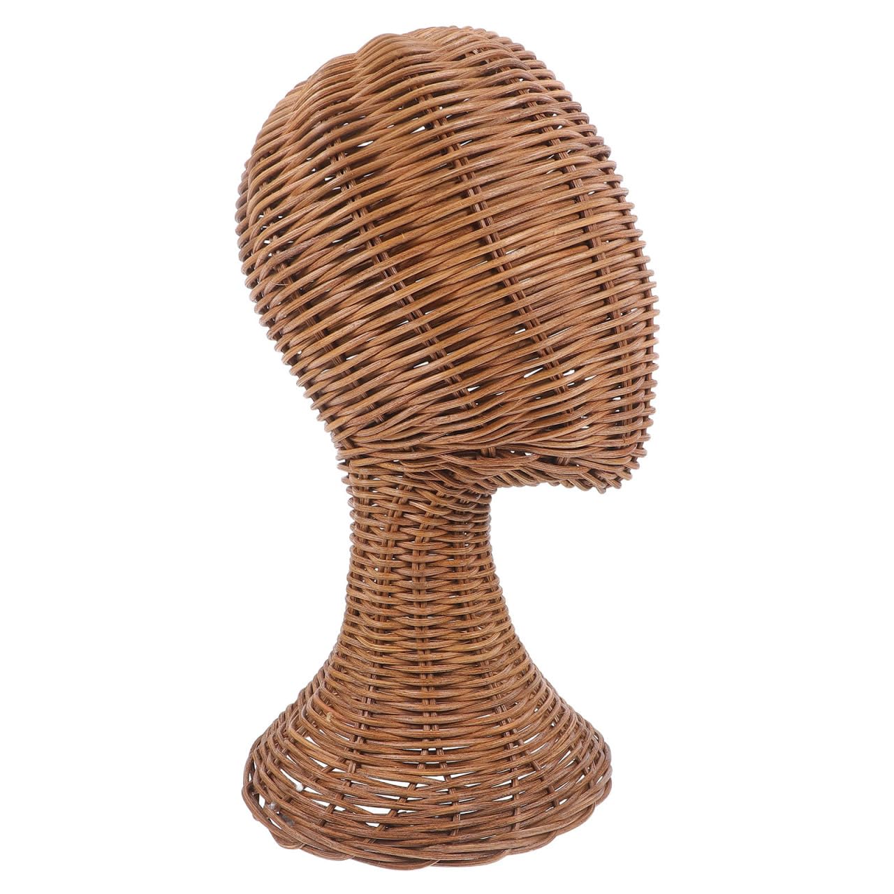 PRETYZOOM Rattan Hat Display Stand 13In Tabletop Organizer with Stable Anti-Tip Base for Hats Wigs Jewelry Retail Home Exhibitions Mannequin Head