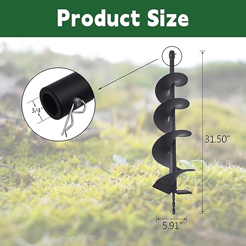 Miniatura 5 de ALL-CARB Broca de taladro de 6 x 31.5 pulgadas, broca en espiral de jardín, broca de tierra o excavadora de agujero de paraguas con eje de 34