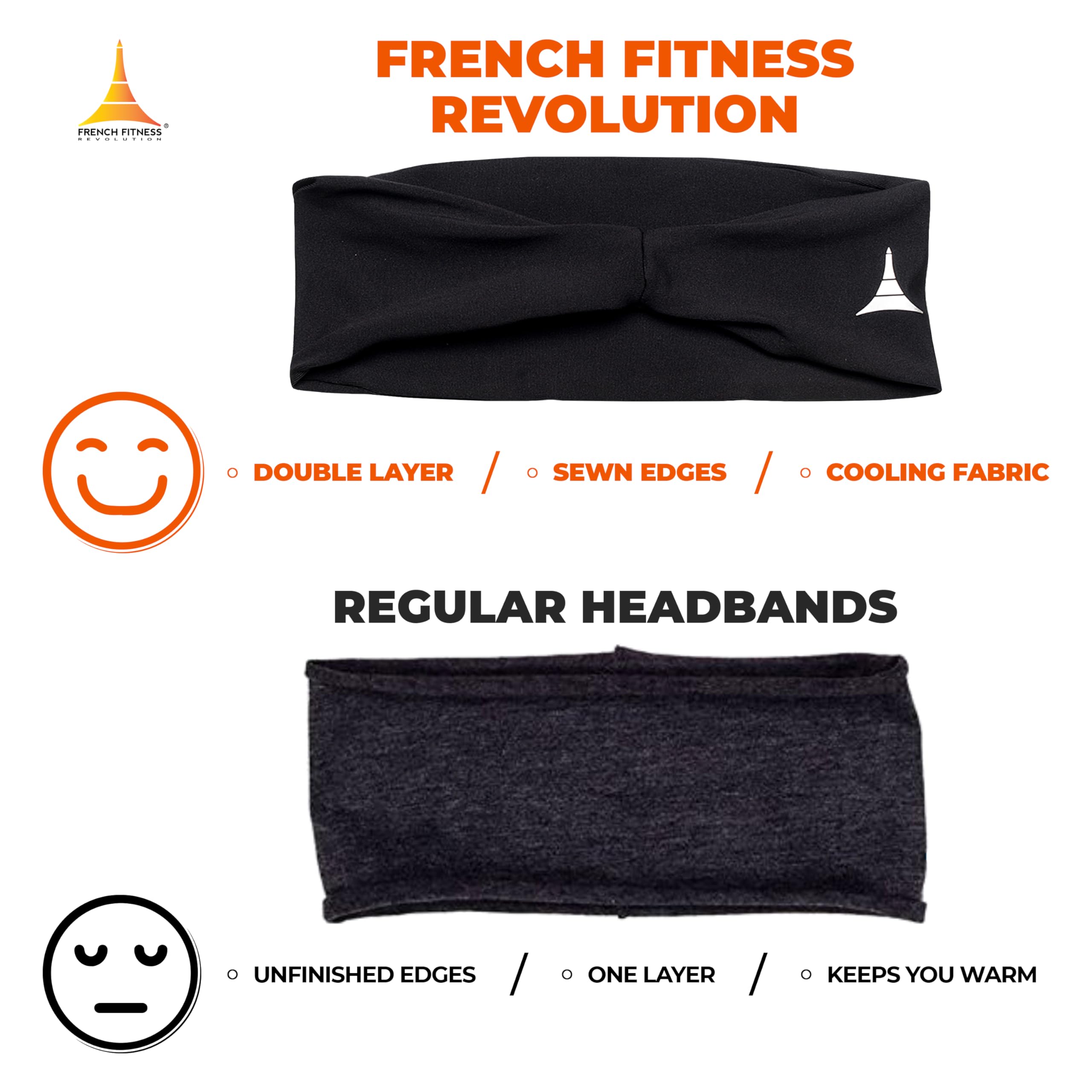 French Fitness Revolution - Stretchy Sports Headband for Men & Women - Guys Sweatband for Running, Cycling, Basketball, Yoga, Fitness - Moisture Wicking Workout Hairband - Made in Europe