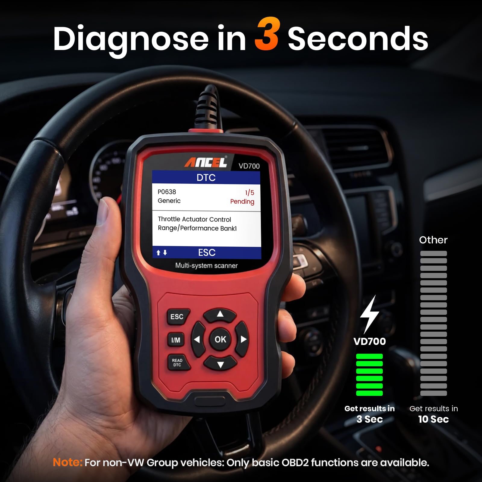 ANCEL VD700 OBD2 Diagnosegerät für VW/Audi/Skoda/Seat (BJ2002-2020) 8 Reset | mit Öl TPMS EPB Injektor SAS DPF TPS Batterie| BITTE KOMPATIBILITÄT VOR KAUF PRÜFEN | Fehlercode löschen NUR nach Reparatur