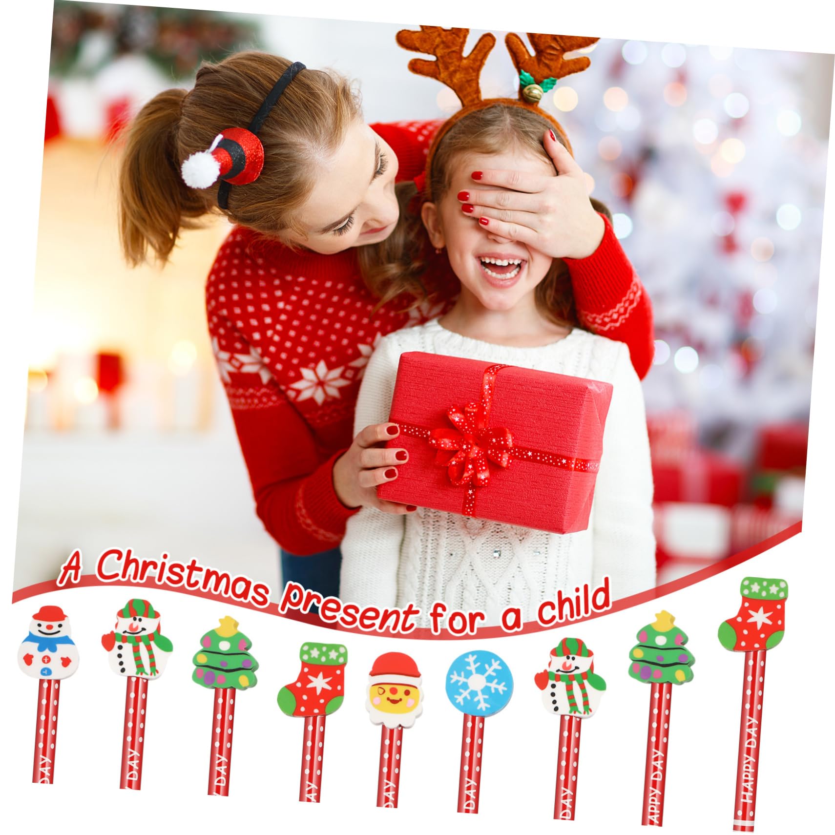 Tofficu 5 Sätze Weihnachts-radierstift-set Bunte Stifte Süße Radiergummis Bleistifte Gefälligkeiten Für Weihnachtsfeiern Winterstifte Weihnachtsstifte Für Rot Hölzern 36 Stück * 5