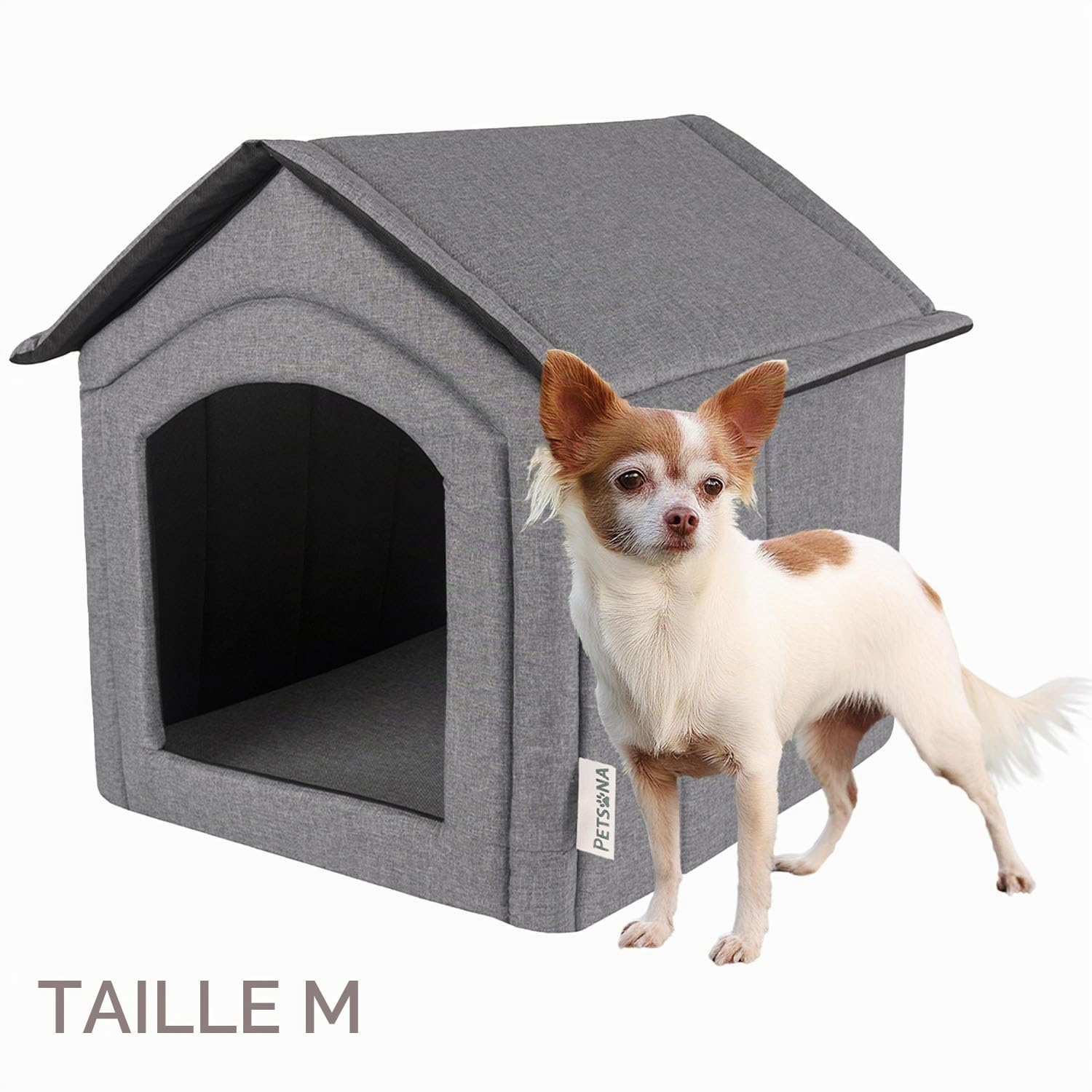 Niche pour Chien Lit pour Chat Animal Pliable avec Toit Amovible Lit De Grotte Animal De Compagnie Couchage Taille M, Gris