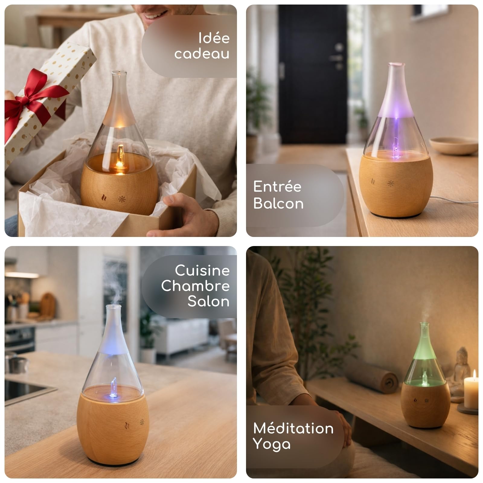 Zen'Arôme - Diffuseur d'Huiles Essentielles par Nébulisation Programmable Bolea - Intensité Réglable - jusqu'à 80m² - et Éclairage LED - Diffusion à Froid pour l’Aromathérapie, Minuterie - Bois, Verre