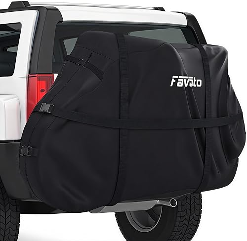 Favoto Funda de bicicleta para transporte de 2 bicicletas, cubierta impermeable para bicicleta al aire libre en el portabicicletas trasero, 600D