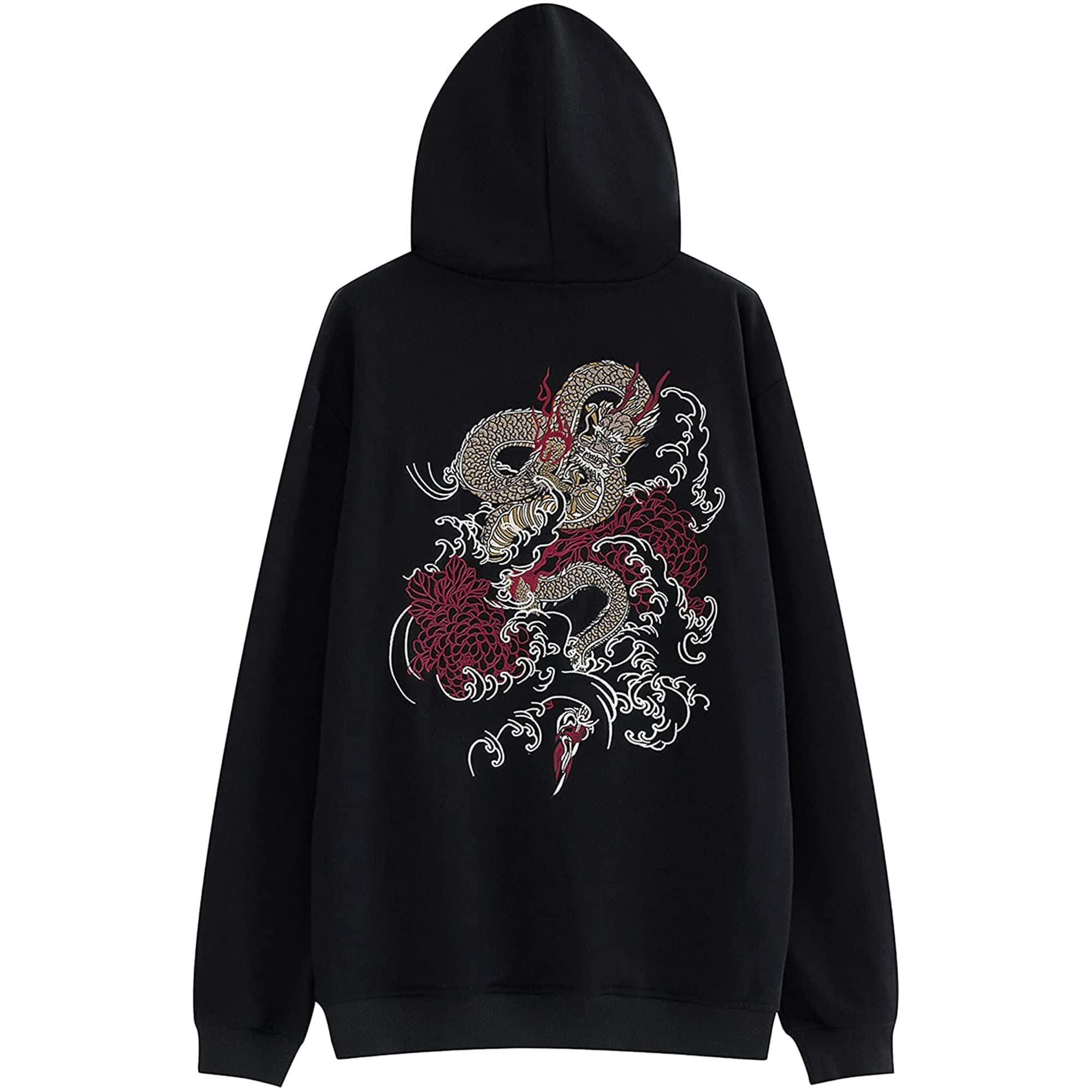 XYXIONGMAO Felpe con cappuccio ricamate da uomo con drago streetwear felpa con cappuccio grafica hip hop nera giapponese