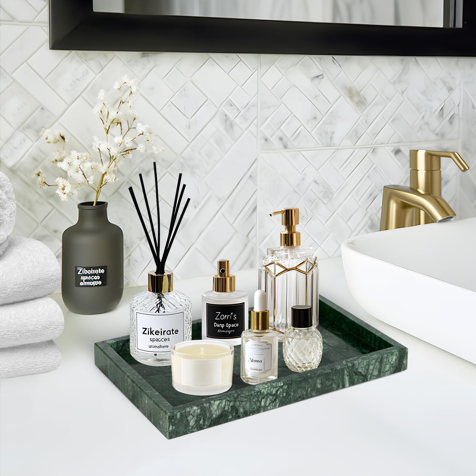 Natural Marble Tray – 10.4x4.5 Inches, Vanity & Countertop Organizer For Bathroom, Kitchen, Bedroom