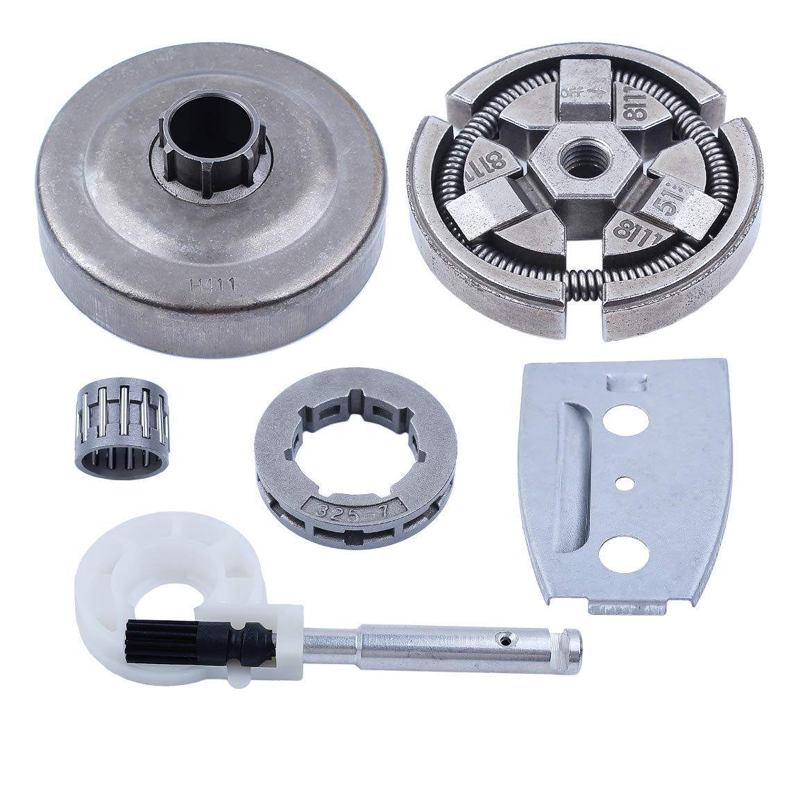 325-7Teeth Clutch Bell Tambor Piñón Borde y bomba de aceite Guía Placa de barra para Husqvarna 51 55, 55 Rancher Repuestos de motosierra Nuevo