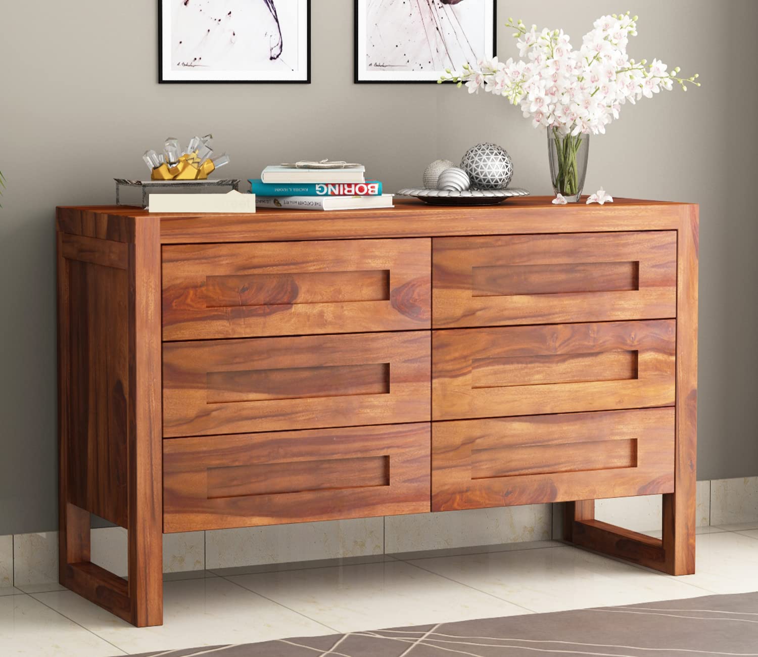Sheesham Wooden Chest of Drawer with 6 Drawer Storage for Living Room Storage - Solid Wood Chest of Drawers Wooden Drawer Cabinet for Bedroom Home Decor (Honey, Taylor)-image-6