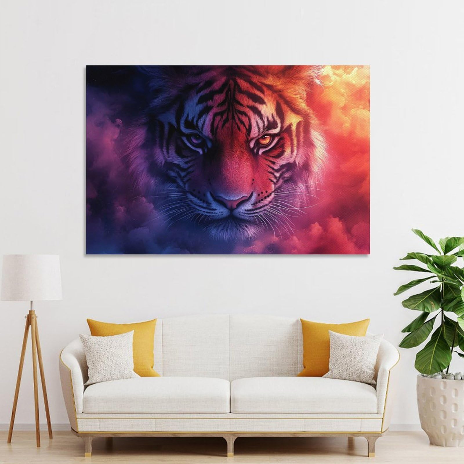 Junmoney Decorative Canvas Print Tiger in Colorful Clouds, 24x36inch(60x90cm), for Home Office, Desk Area Or Studio, Home Office Artwork with Decorative Appeal