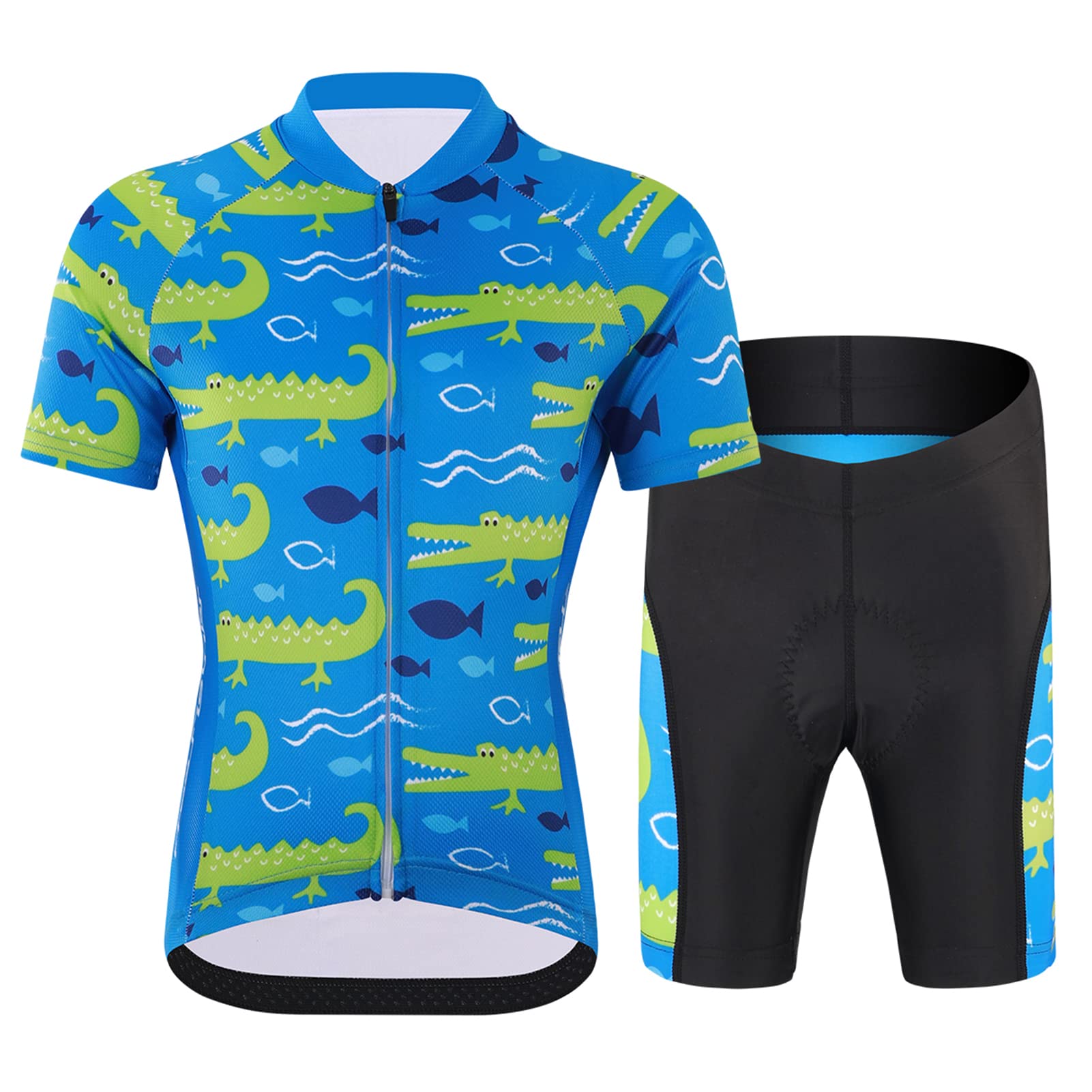 Ensemble Maillot de Cyclisme Enfant Garçon avec Poche Elastique Fille Maillots de Cyclisme Court + Short Rembourré Respirant Combinaison
