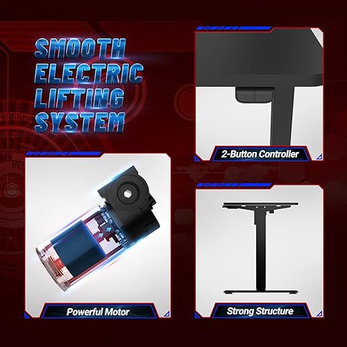 Miniatura 4 de Escritorio eléctrico de pie de 48 x 30 pulgadas escritorio de juegos de altura ajustable escritorio de pie con control de 2 botones escritorio