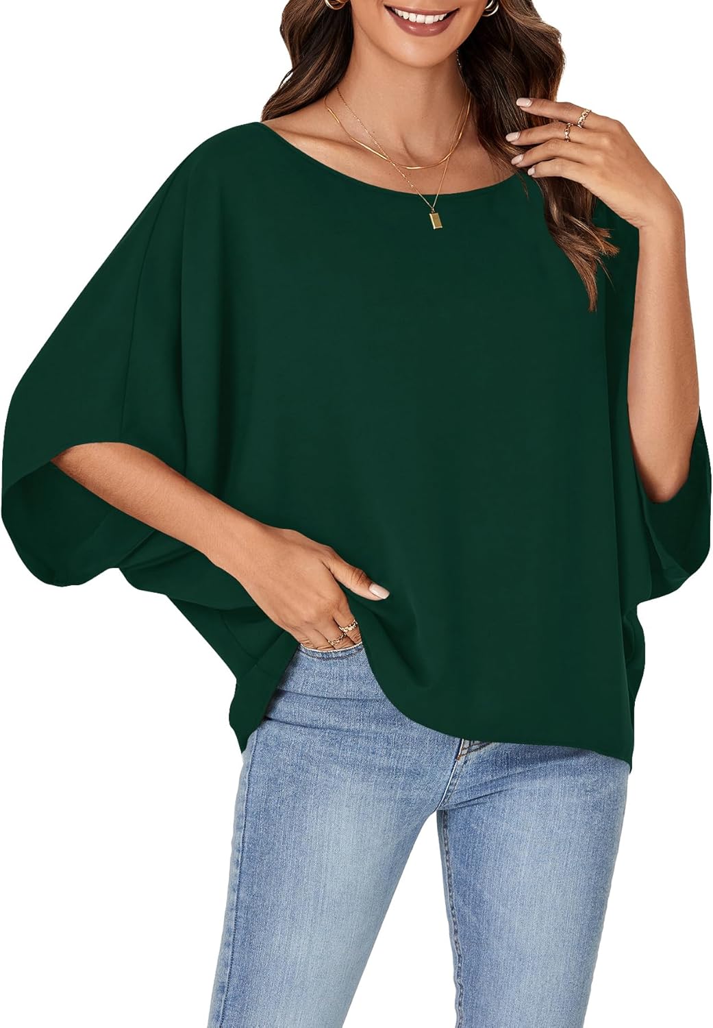 LYANER Women's Casual Loose Off Shoulder Batwing Half Sleeve Blouse Shirt Tunic Top - Image 4