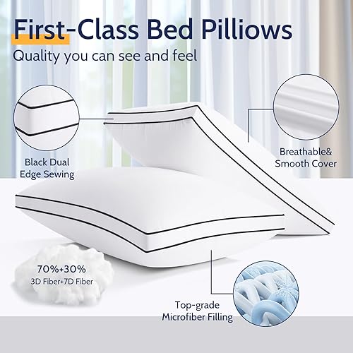 Pillows King Size Set of 2, Gusseted Bed Pillows for Sleeping 2 Pack, Luxury Hotel Quality, Supportive King Pillow with Soft Down Alternative for Back Stomach Side Sleepers,Machine Washable(Black,Queen-20"*30")