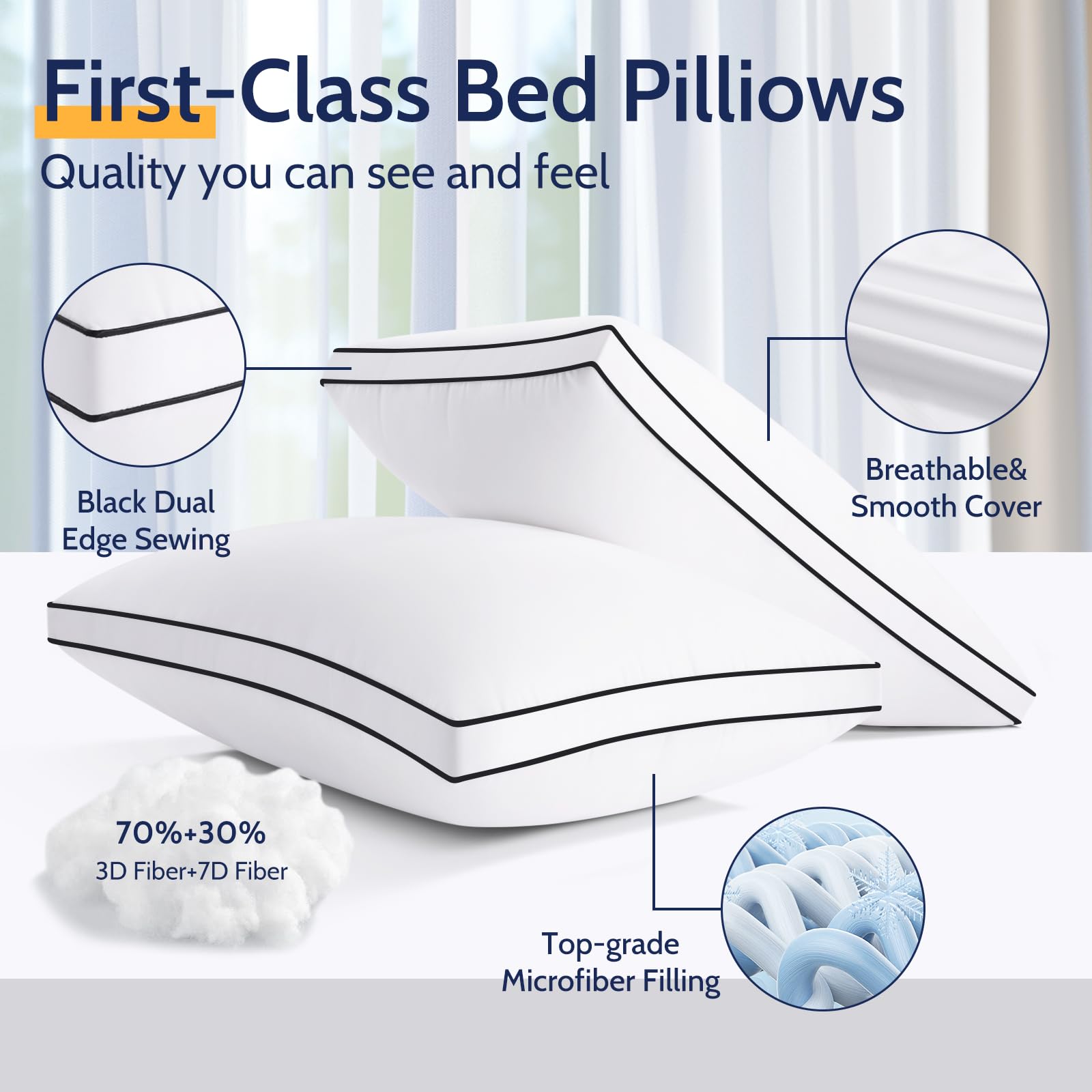 ROUMEA Lot de 2 oreillers très grand lit pour dormir, qualité hôtelière de luxe, oreillers de soutien avec alternative au duvet doux pour les personnes dormant sur le dos, le ventre et le côté,