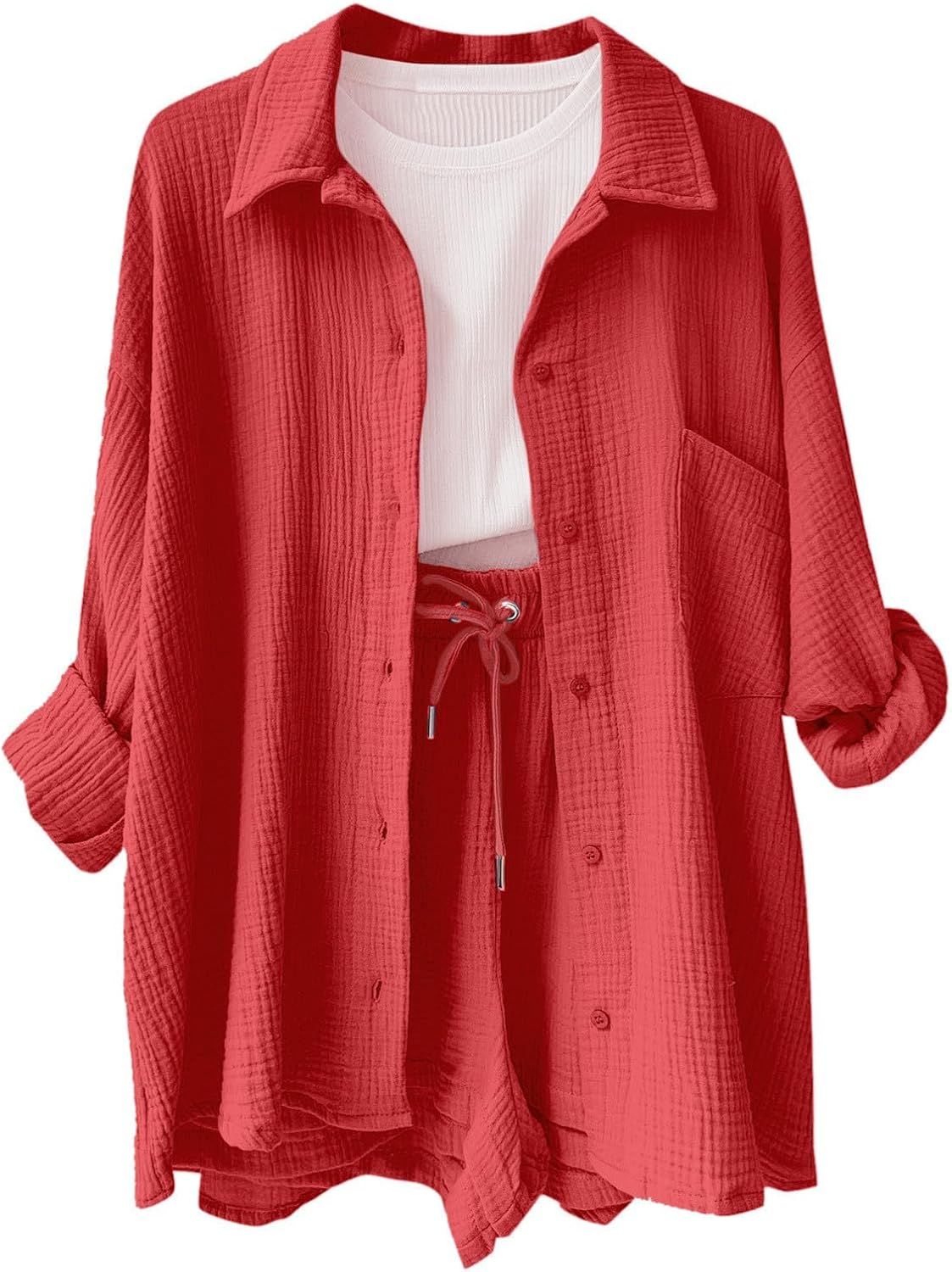 Women Summer Cotton Linen Short Sets 2 Piece Button Down Shorts Top Lounge Beach Vacation Two Piece Outfits Tracksuit
