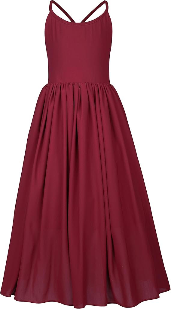 Flofallzique Burgundy Junior Bridesmaid Dress Girls Party Chiffon Dress