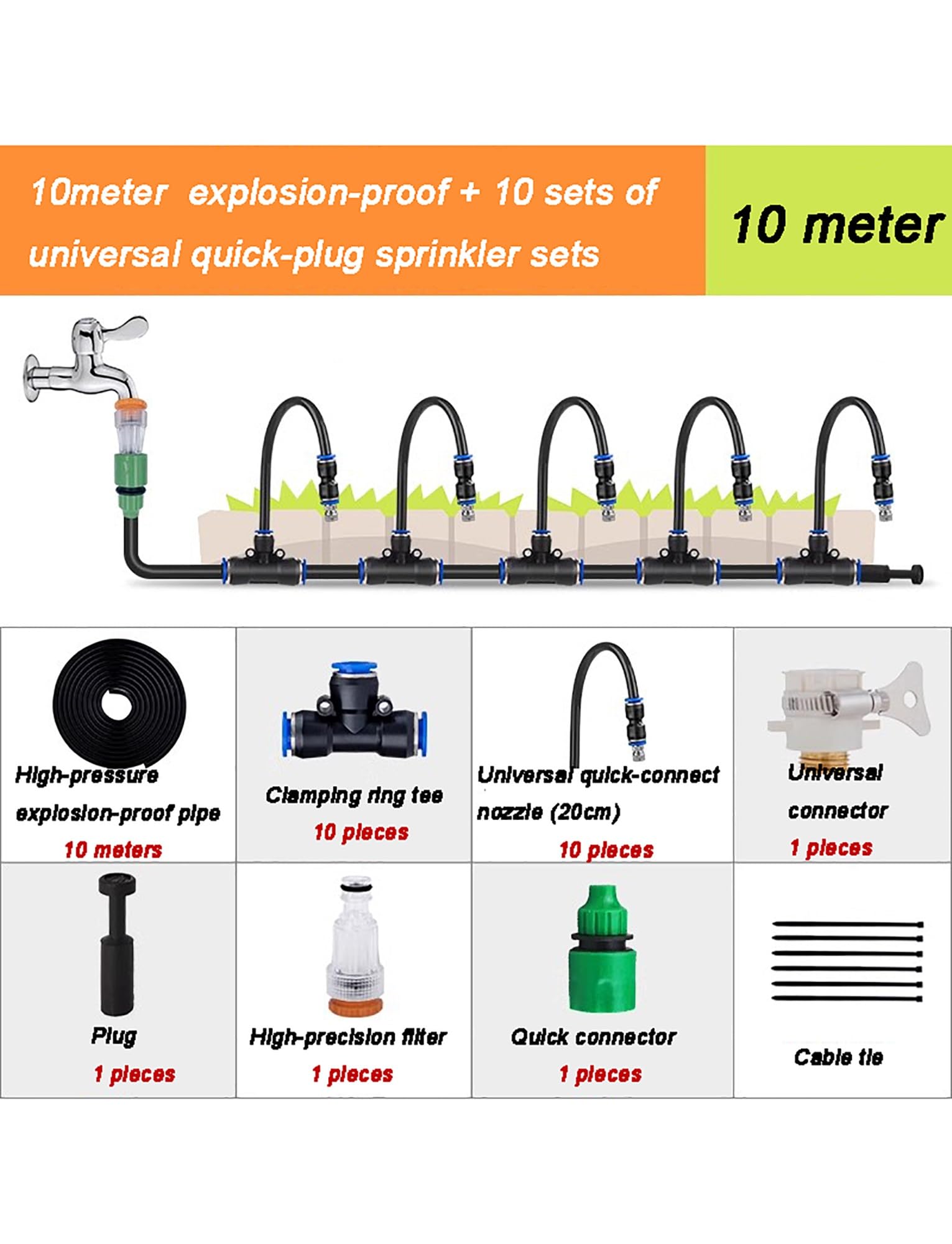 Kit di irrigazione a goccia, irrigazione automatica da giardino pieghevole a 360°, irrigazione a goccia automatica, ugello flessibile regolabile, spruzzatore in rame for prato, serra, giardino(10meter