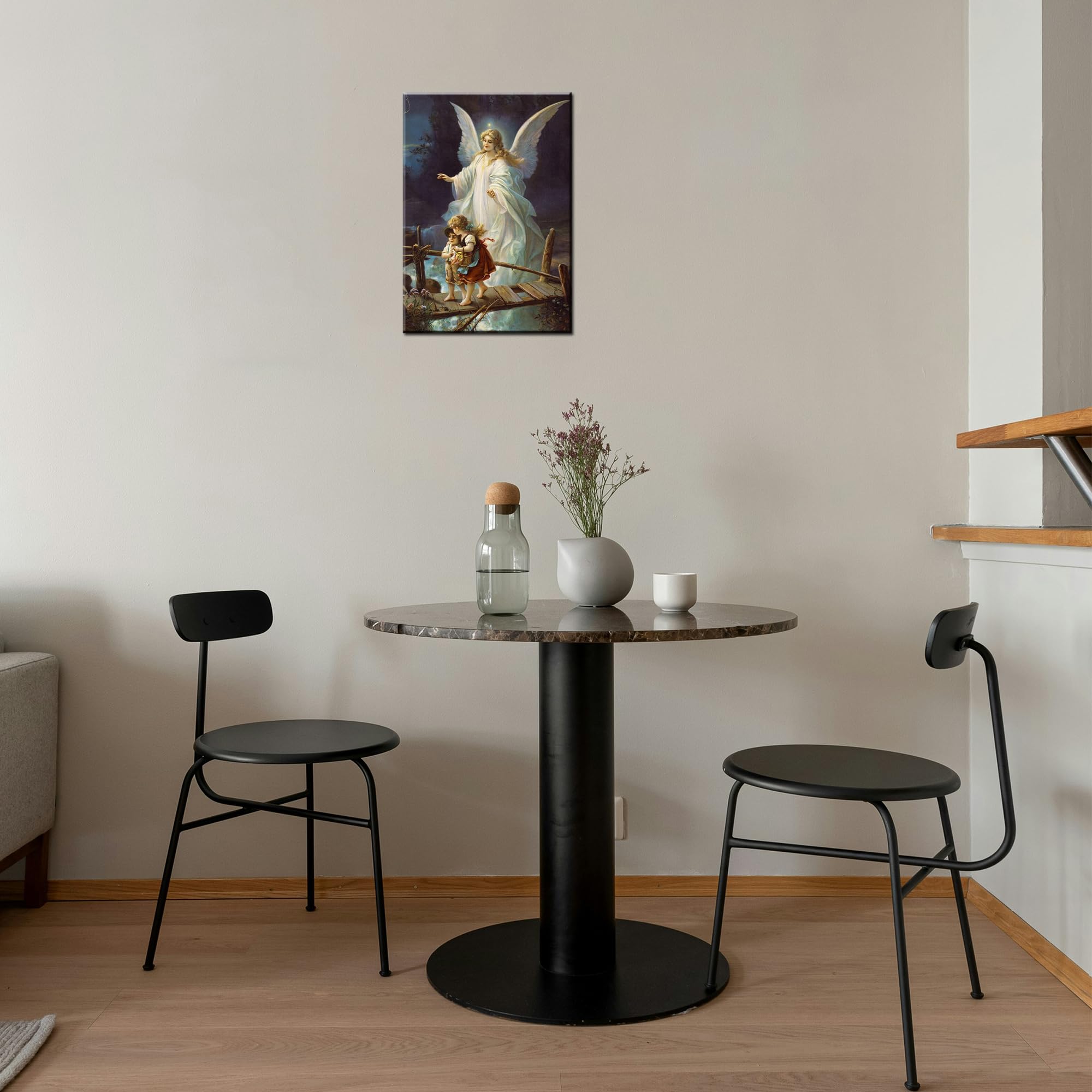 Religiöses Wandbild „Schutzengel Brücke“ Auf Leinwand Mit Rahmen – Schöne Dekoration Für Zuhause (30x45 Cm)