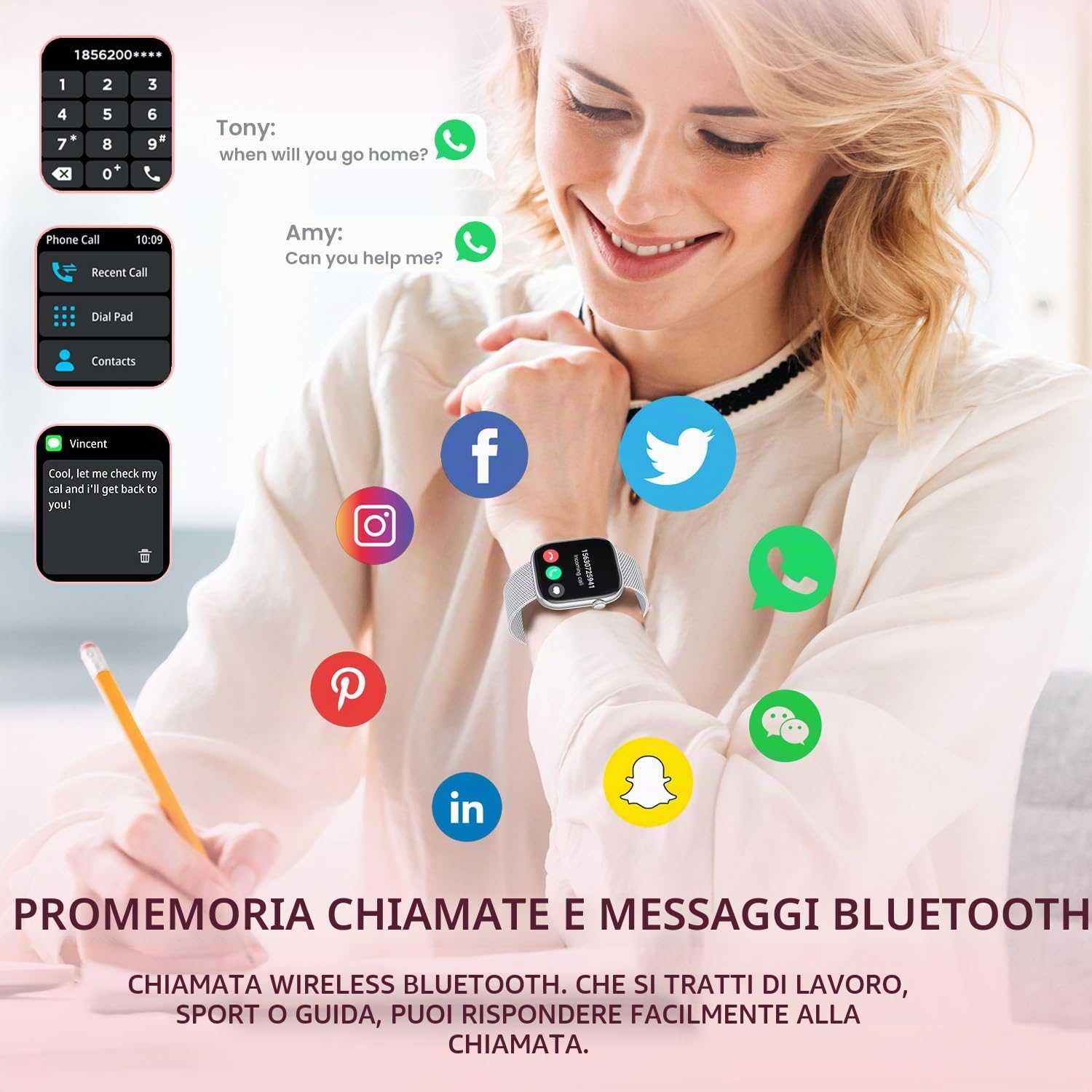 Smartwatch Donna Orologio con Chiamate Bluetooth: 1.83" Smart Watch con Quadrante Dinamico Contapassi Monitoraggio Sonno Sportivo Fitness Tracker IP67 impermeabile AI Vocale Compatibile Android iOS
