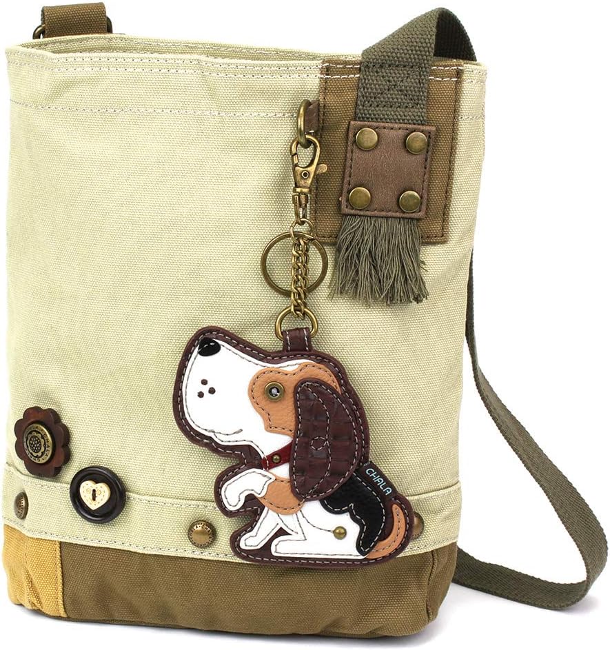 CHALA Patch Cross-Body Women Handbag, Sand Color Canvas Messenger Bag -Dog Gen II - Sand