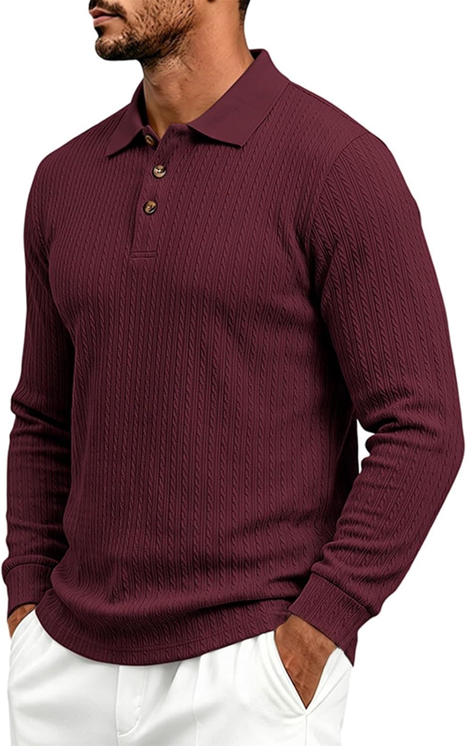 Men Striped Knit Polo Two Button Wrinkle Resistant Golf Pullover