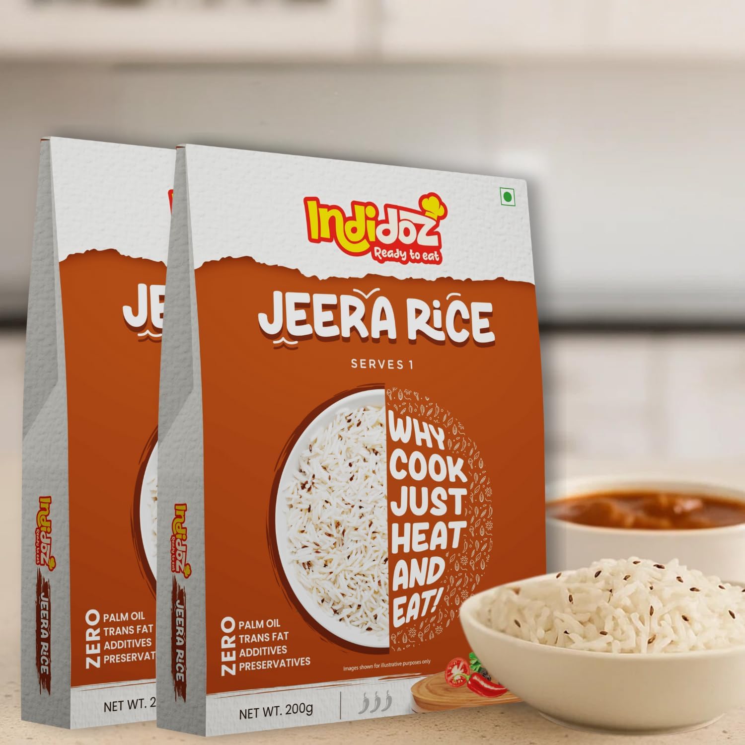 Ready to Eat Jeera Rice | Fragrant Basmati Rice Cooked with Cumin Seeds | Authentic Indian Flavoured Rice | Heat & Eat Meal | No Preservatives | Perfect for Travel & Office Lunch | 400g Pack of 2 (200g Each)