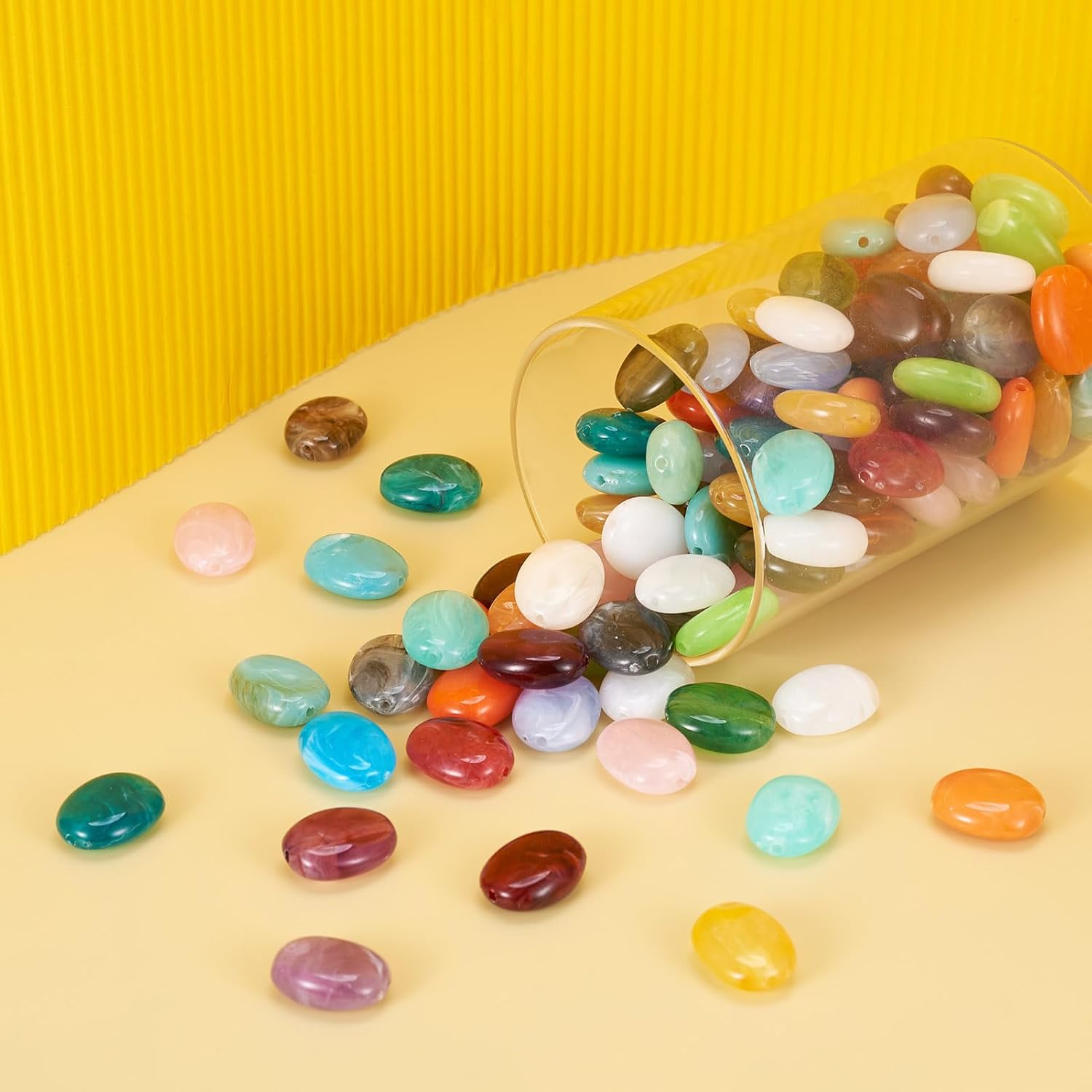 Craftdady Multi Colors Acrylic Oval Spacer Beads 15x19mm About 340Pcs Colorful Plastic Imitation Gemstone Plastic Loose Beads for Jewelry Making Hole: 2mm - Image 6