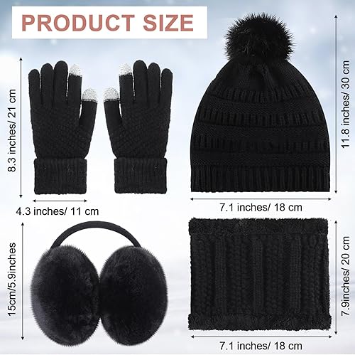 Miniatura 2 de 5 Pieces Women Winter Warm Set Knit Beanie Hat Scarf Touchscreen Gloves Earmuffs Stockings 5 in 1 Ski Outing Set for Gift