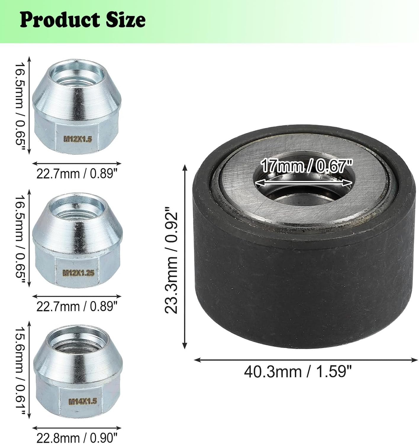 Universal Wheel Stud Installer Tool, Tire Stud Tool, M12x1.25 M12x1.5 M14x1.5, Iron, with 3/4" Hex Wheel Lug Nuts, Silver Tone, 1 Set