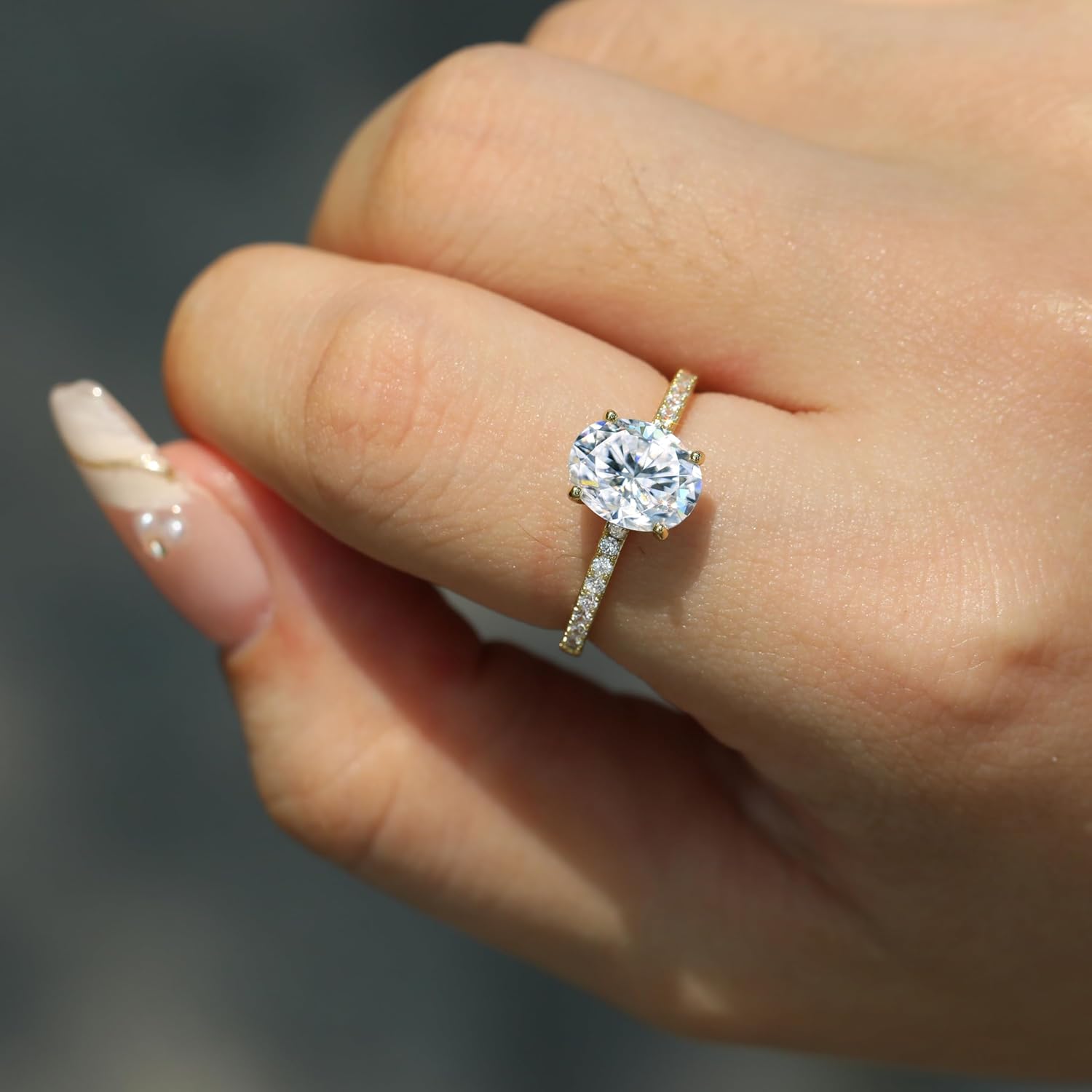 1ct/2ct/3ct Engagement Ring 925 Sterling Silver Oval Cut Moissanite/Cubic Zirconia 14K Gold Plated Rings Anniversary Eternity Wedding Band for Her Women Size 5-9 - Image 2