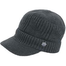 Dahlia Mens Beanie with Visor - Wool, Winter Hat w/Brim, Fleece Lined