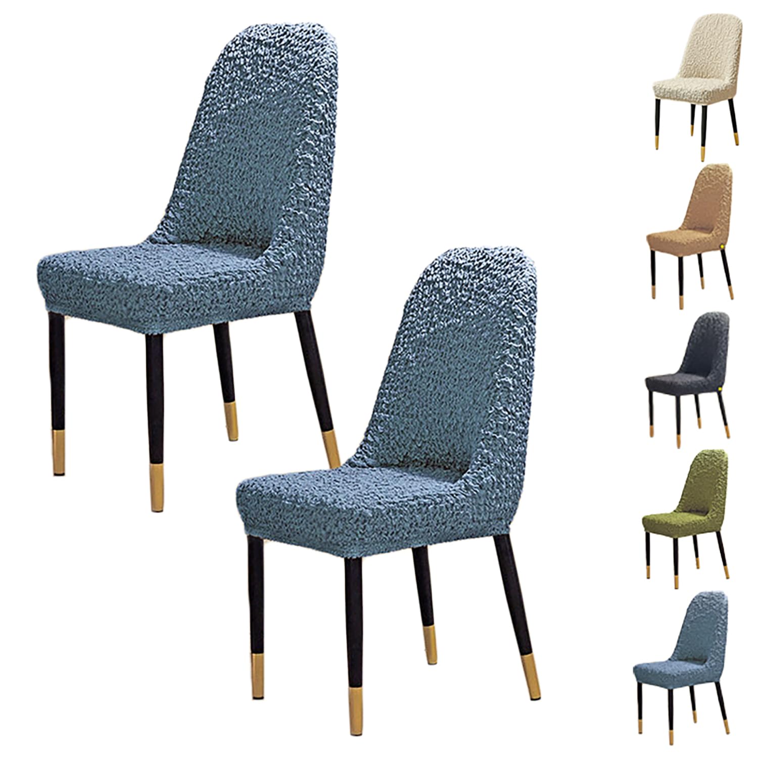 Housse de chaise dossier incurvé élastique popcorn bleue lot de 2