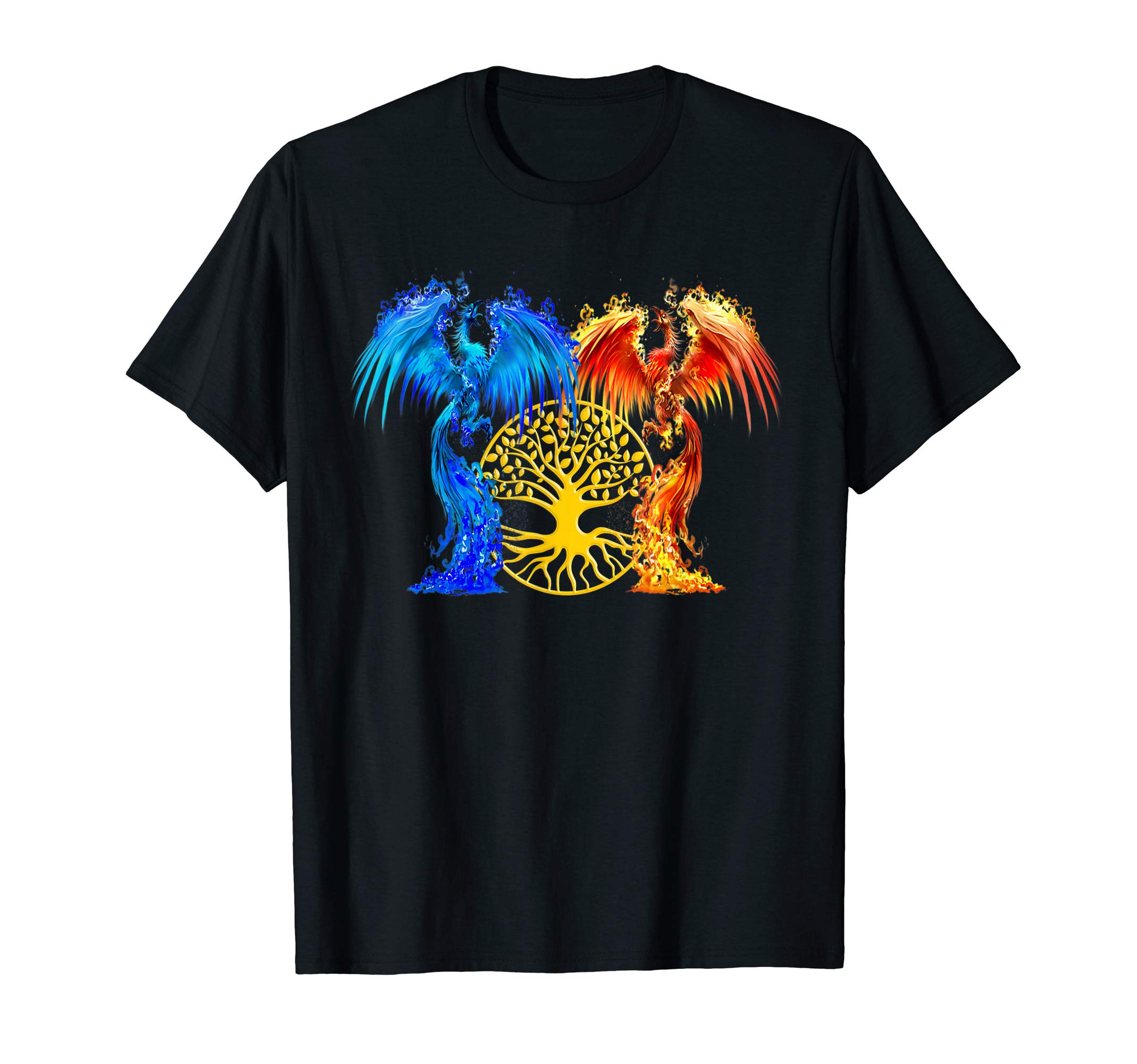 AtteestudeFantasy Fire And Ice Phoenix Yellow Tree Of Life T-Shirt