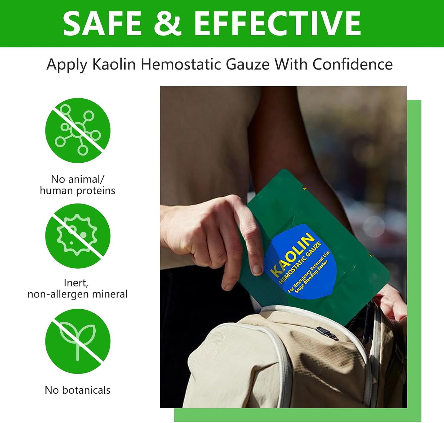 Hemostatic Gauze for Quick Clot Trauma Kit – 3" x 5' Kaolin Infused Quick Clot Gauze & Bleed Stop Dressing, Sterile Z-Fold Wound Packing for Emergency First Aid, Tactical IFAK & Survival Gear (3)