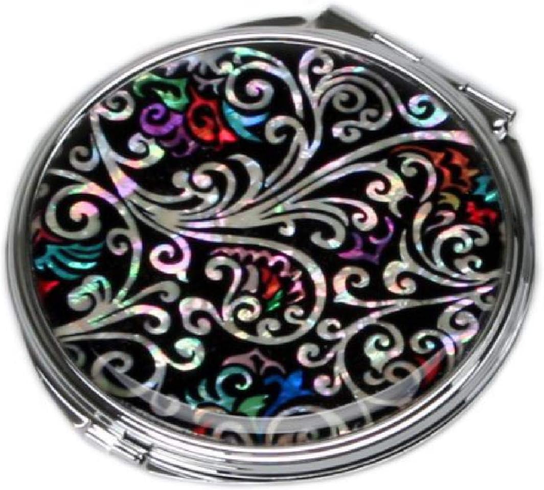 Antique Alive Mother of Pearl Princess Peacock Design Round Cosmetic Make up Hand Mirror