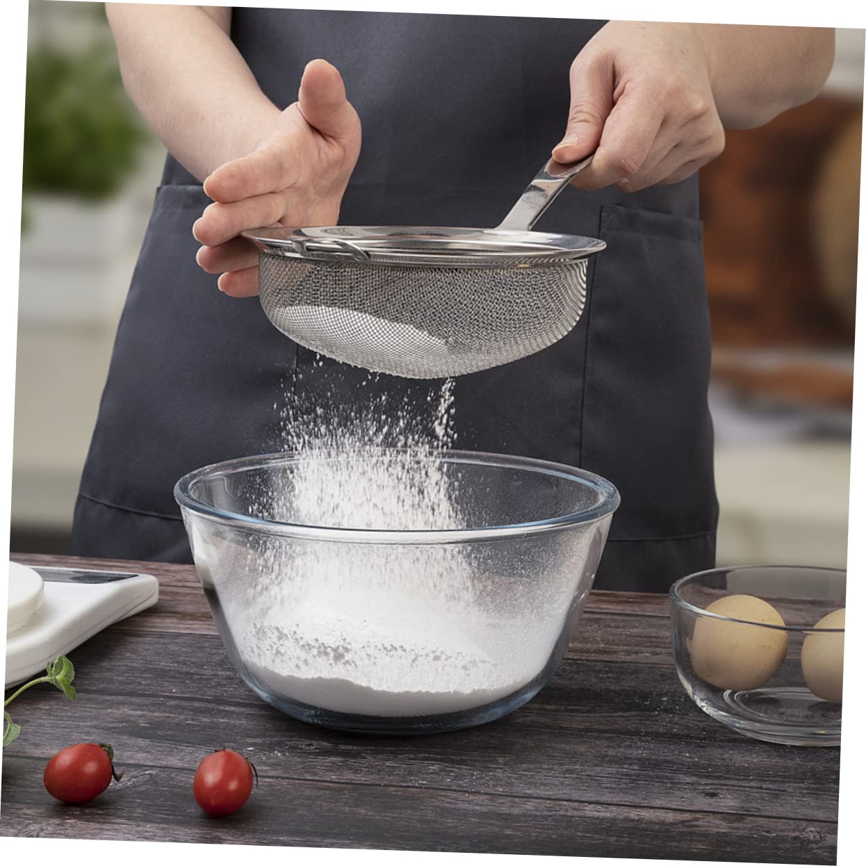 2-teiliges Edelstahl-Handmehlsieb-Set – Multifunktionales Küchensieb mit Maschensieb zum Backen – rundes Mehlsieb für präzises Filtern