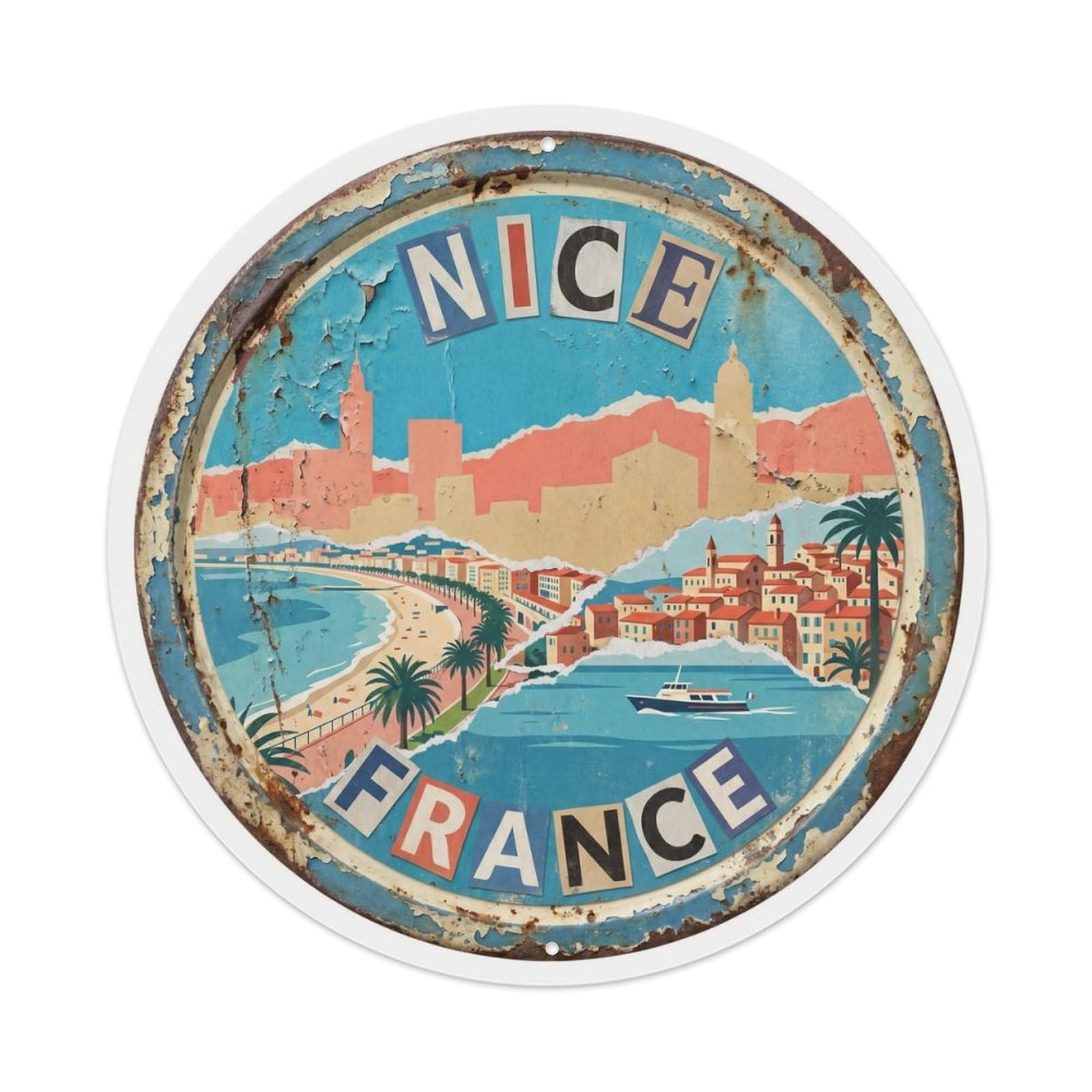 Vintage Travel Nice Skyline France Metal Tin Sign