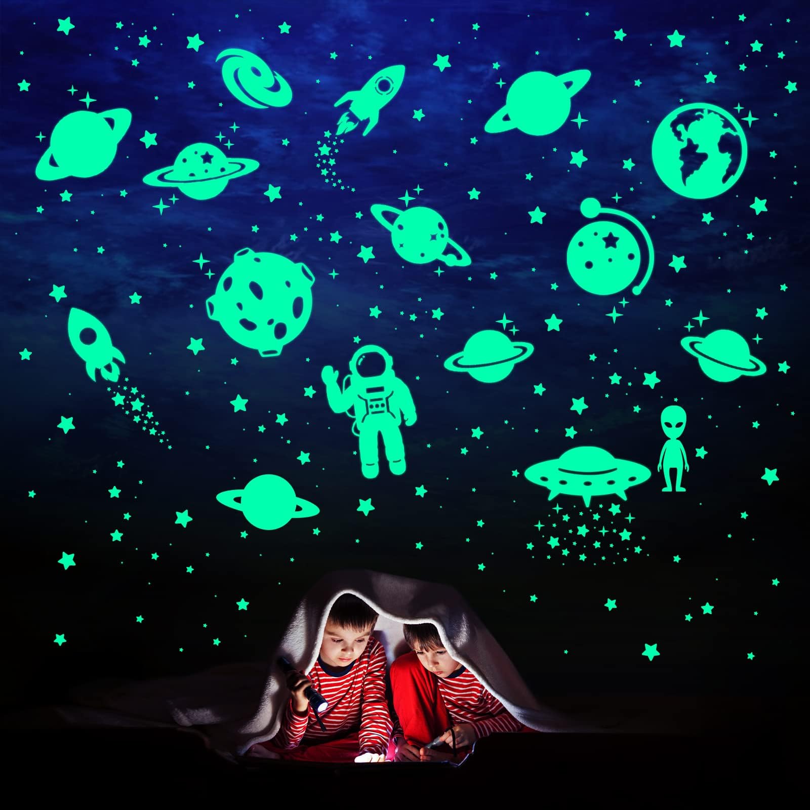 HONEYJOY Glow in The Dark Stars Solar System Space Galaxy Planets Wall Stickers (260 Pieces)