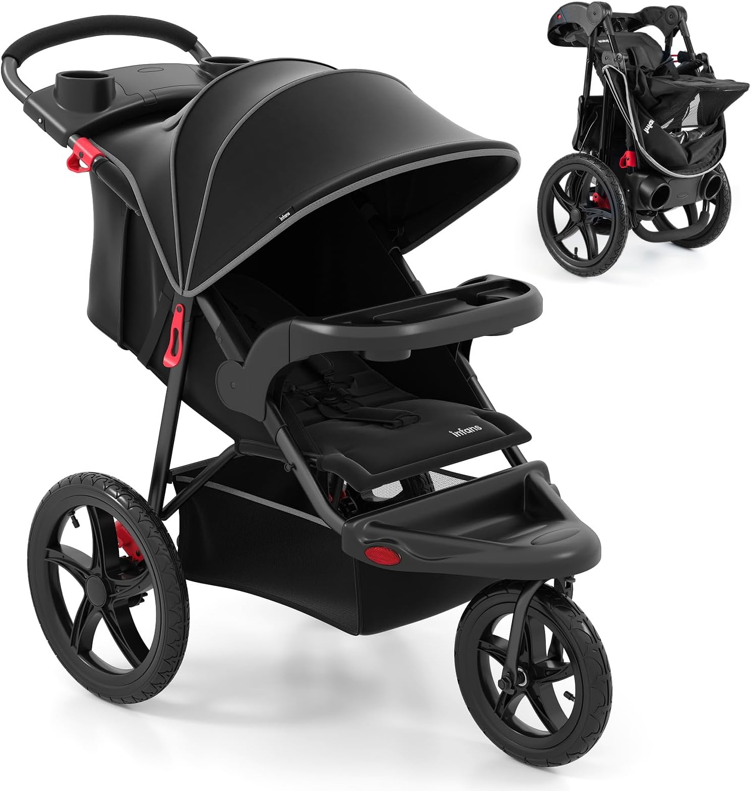 - Jogging Stroller, Foldable Jogger with Air-Filled Tires Shock Absorbing Suspension Adjustable Backrest, Baby Running Strollers