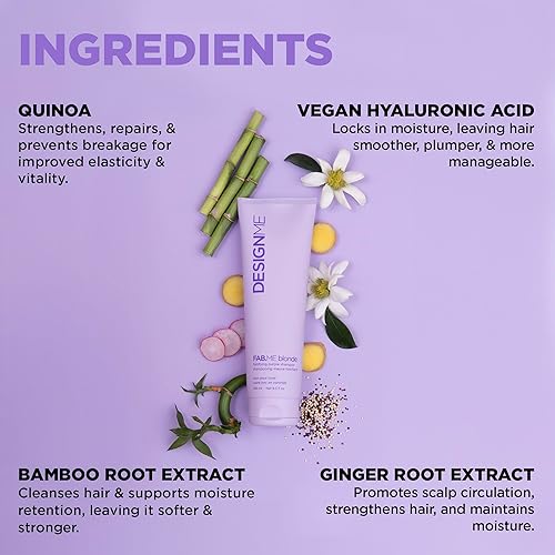 Miniatura 3 de FabME - Champú morado fortificante rubio de DESIGNME  Champú morado tonificante para cabello rubio  Champú rubio sin sulfatos para cabello tratado